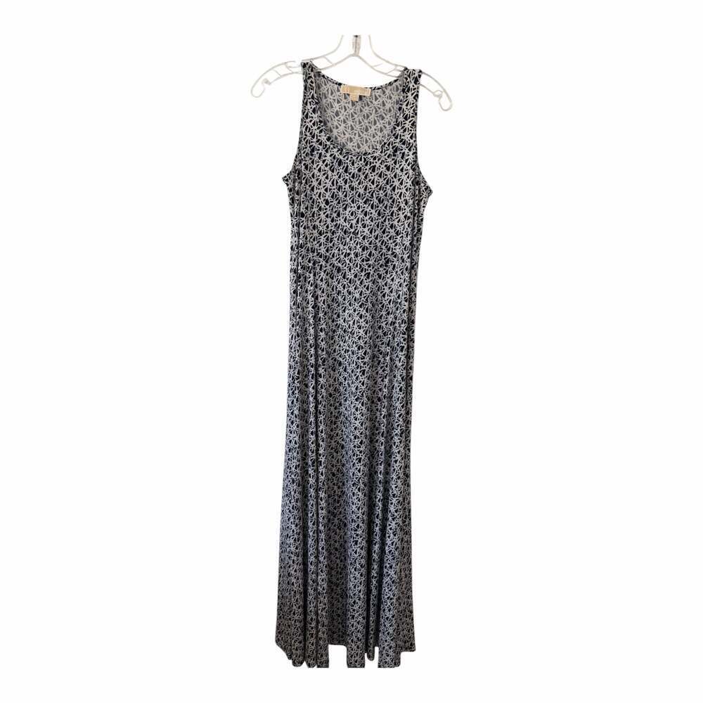 MICHAEL Michael Kors Blue and White Geometric Print Sleeveless Maxi Dress Size M
